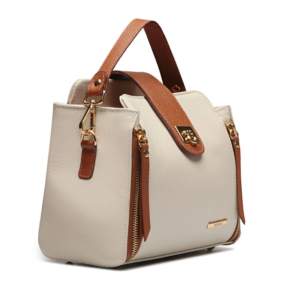 Bolsa Mão Pequena Couro Off White Terracota Paola