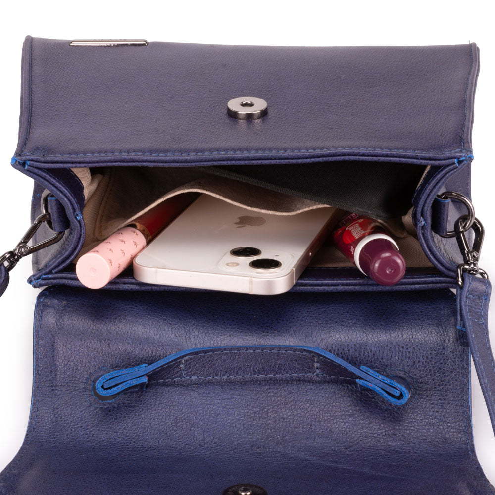 Bolsa Mão Transversal Couro Azul Paris