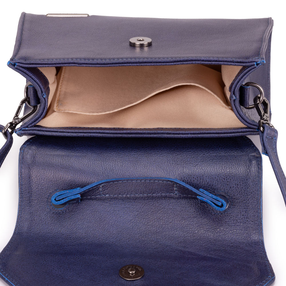 Bolsa Mão Transversal Couro Azul Paris