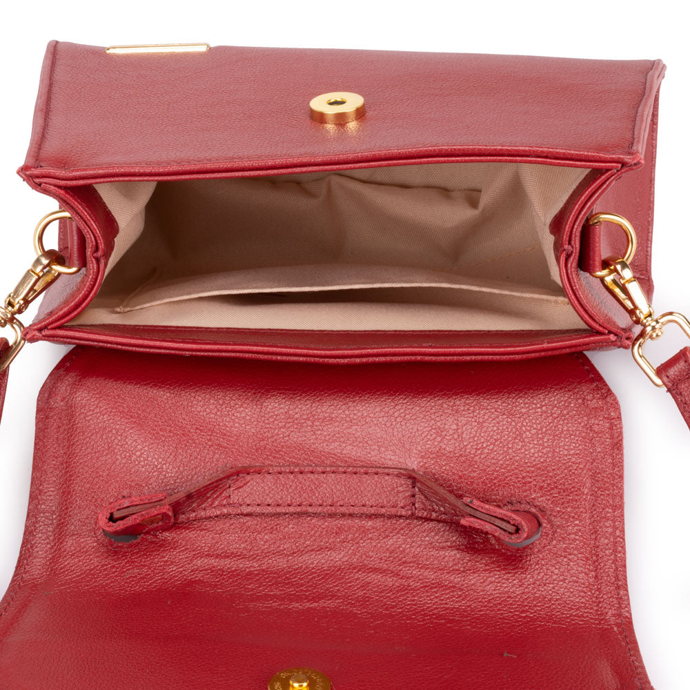 Bolsa Mão Transversal Couro Vermelho Paris