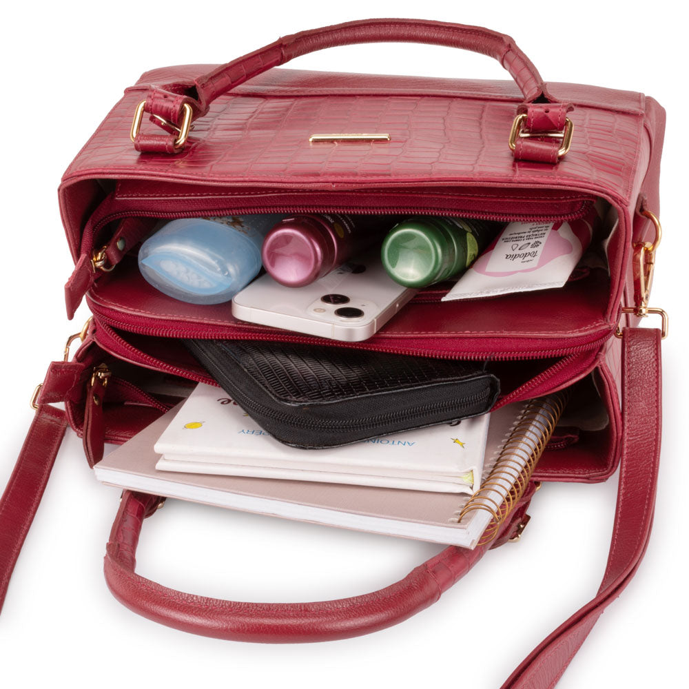 Bolsa Mão Transversal Média Couro Vermelho Madrid