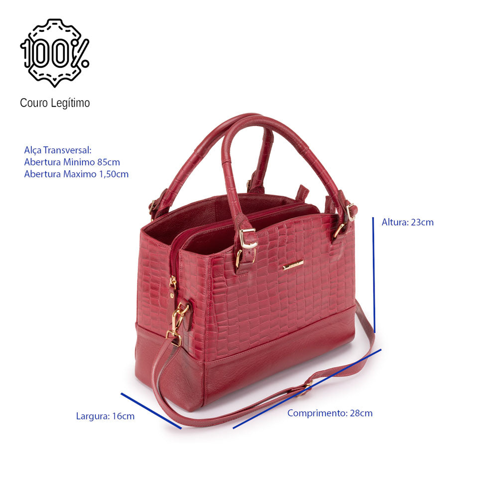 Bolsa Mão Transversal Média Couro Vermelho Madrid