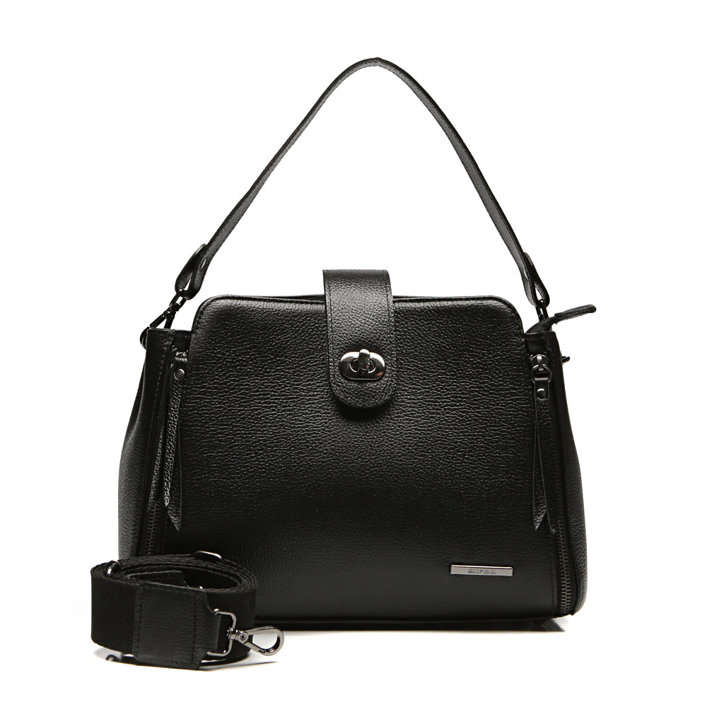 Bolsa Média Couro Preta Mary Classic