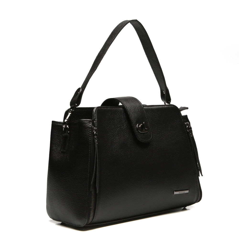 Bolsa Média Couro Preta Mary Classic