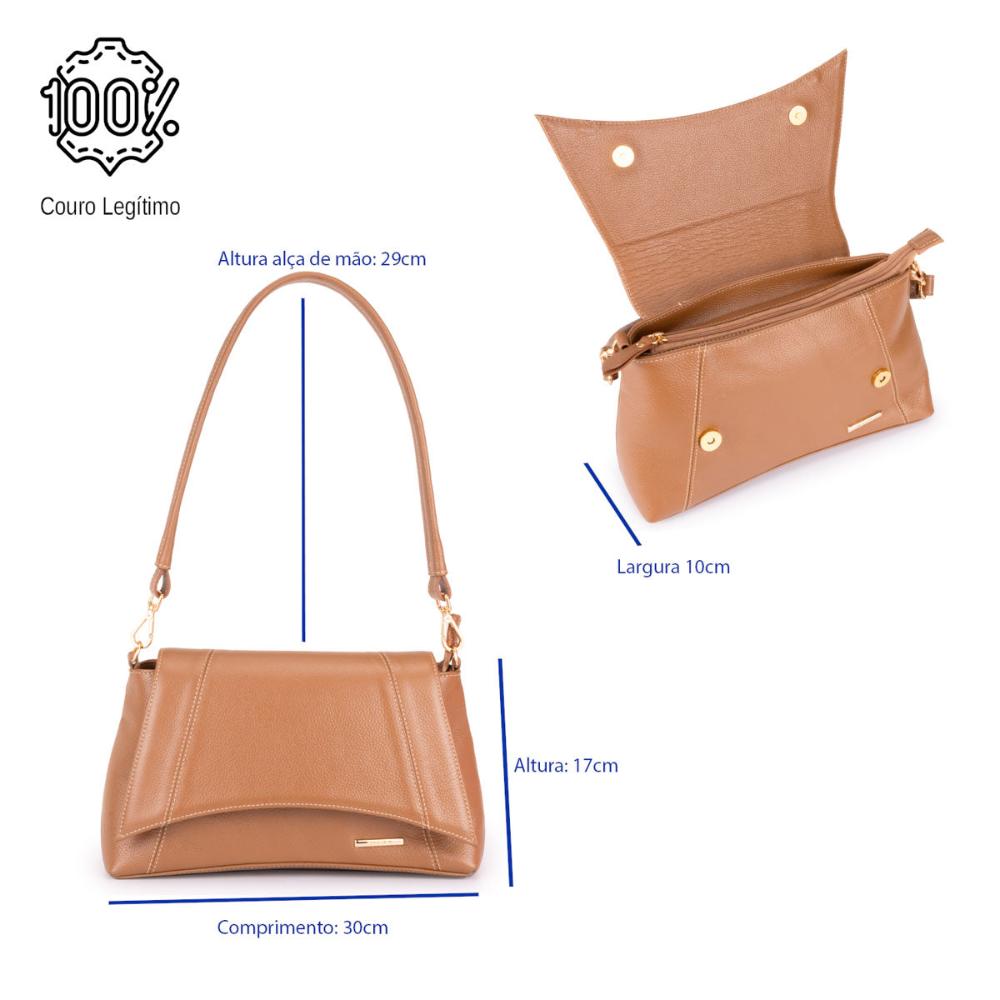 Bolsa Média de Ombro Couro Caramelo Martina