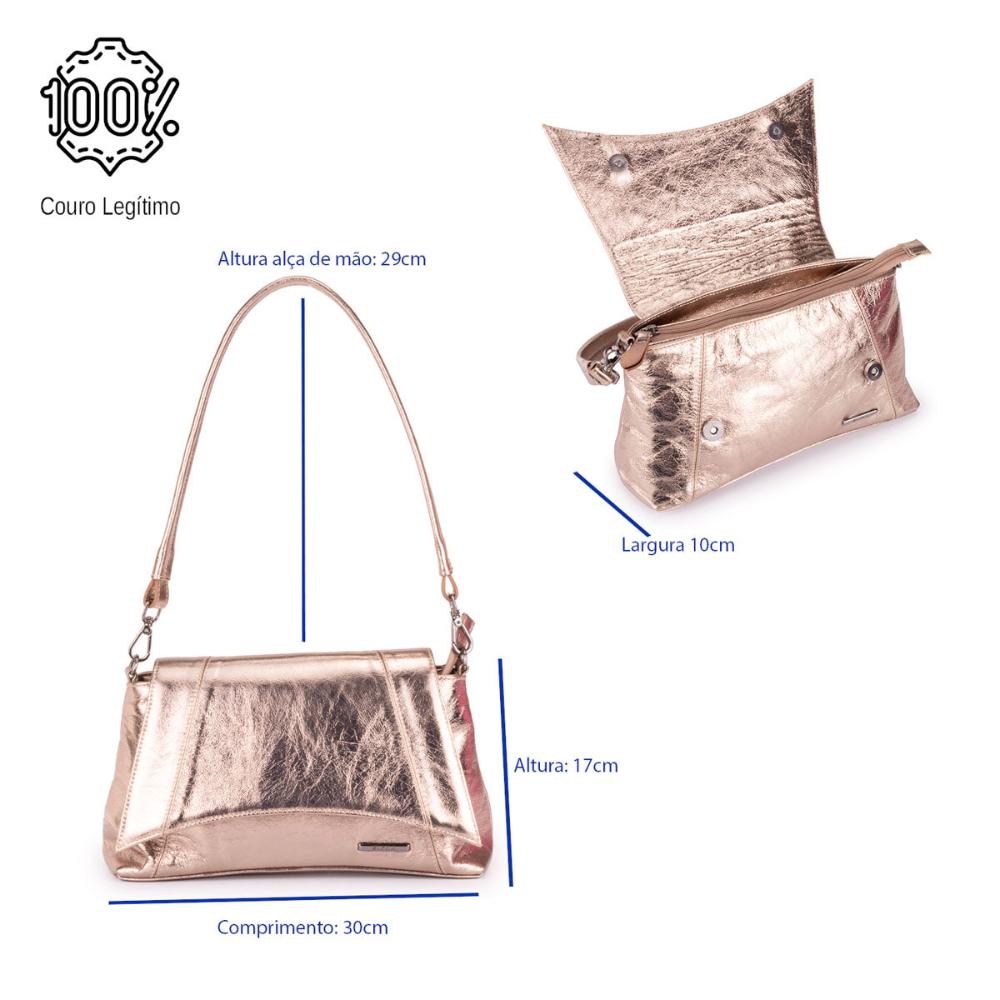 Bolsa Média de Ombro Couro Ouro Velho Martina