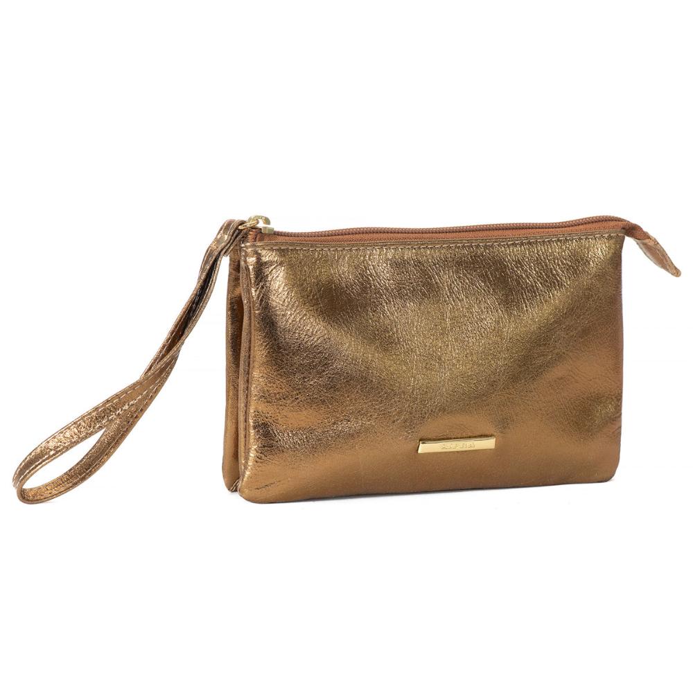 Bolsa Nécessaire Mão Couro Bronze Lia