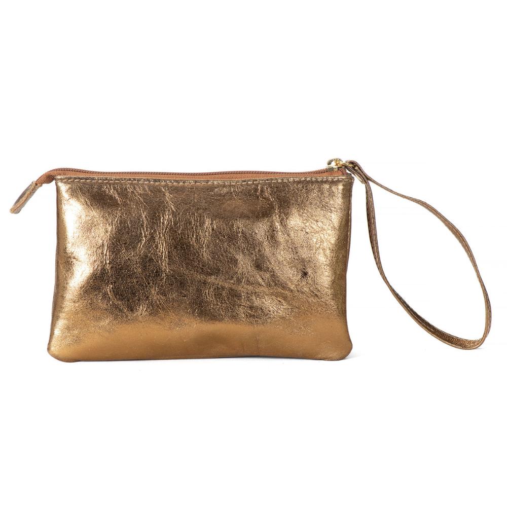 Bolsa Nécessaire Mão Couro Bronze Lia