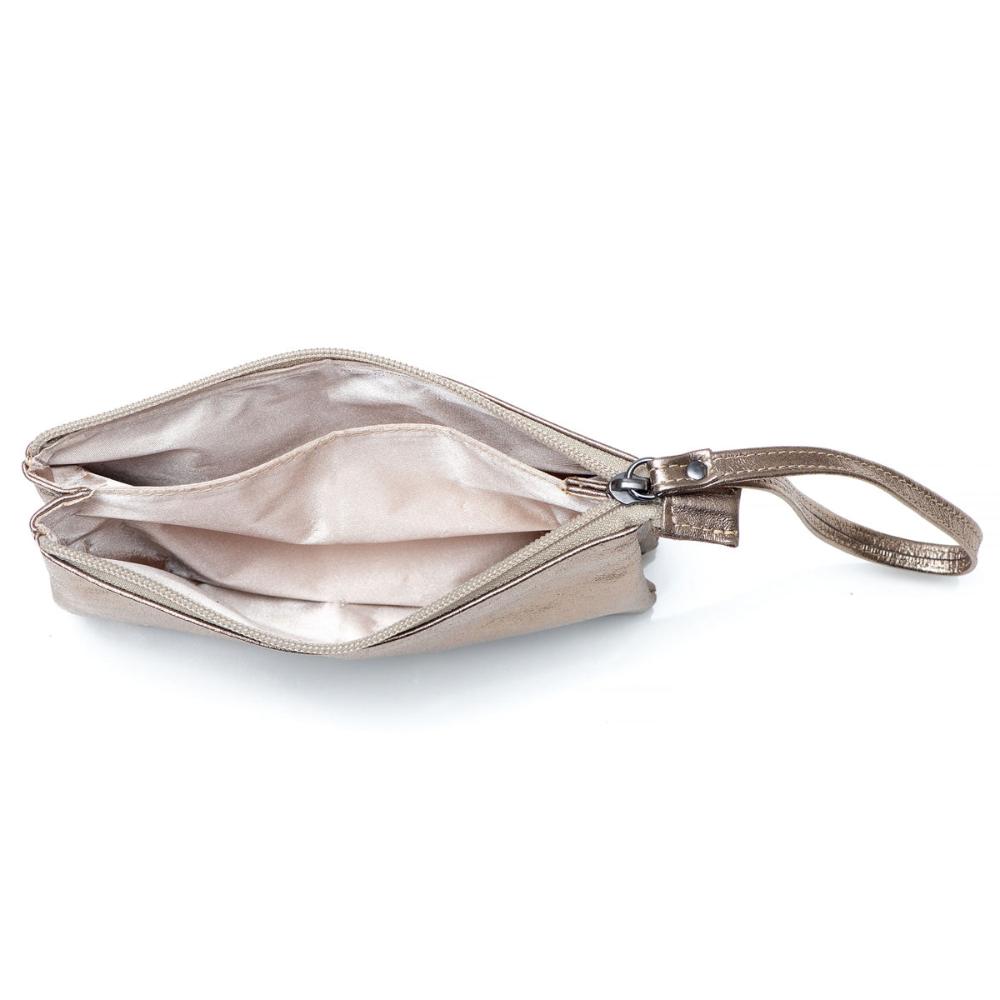 Bolsa Nécessaire Mão Couro Ouro Velho Lia