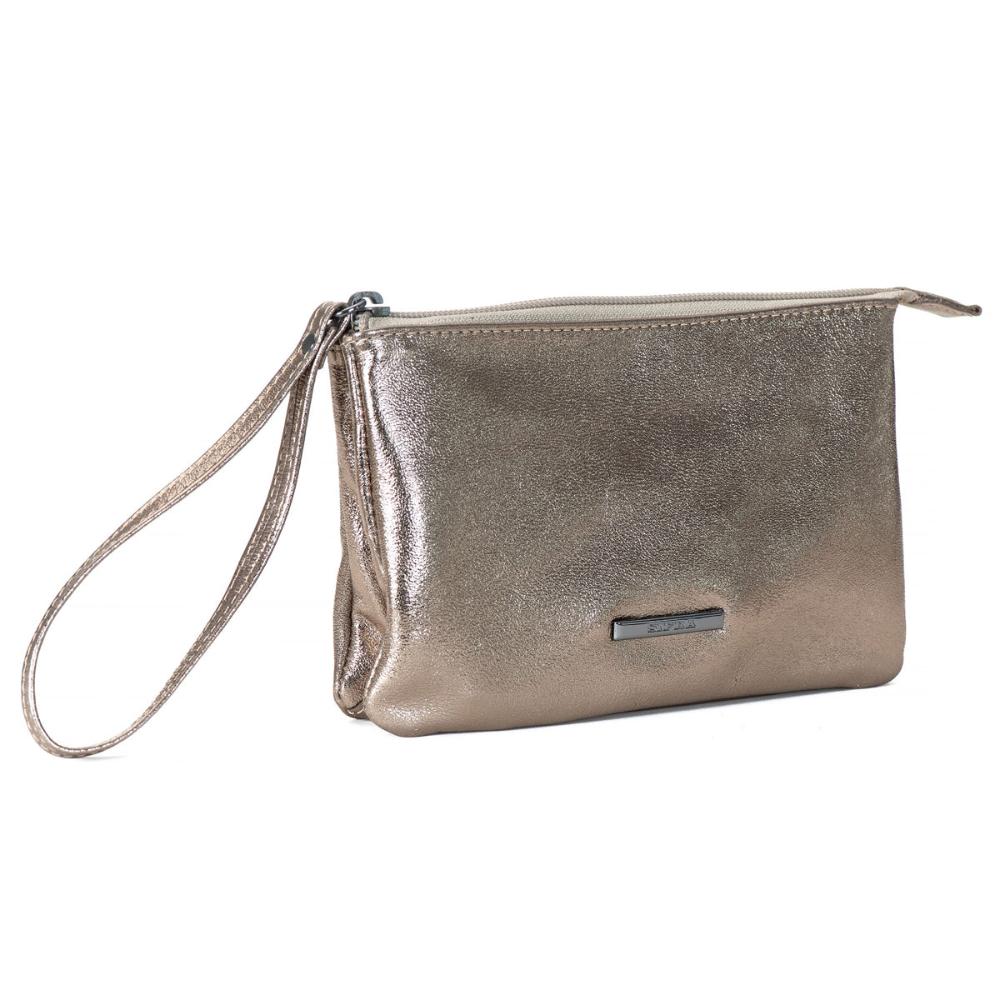 Bolsa Nécessaire Mão Couro Ouro Velho Lia