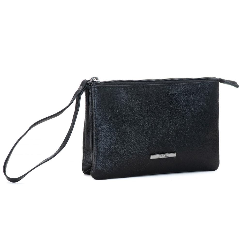 Bolsa Nécessaire Mão Couro Preta Lia