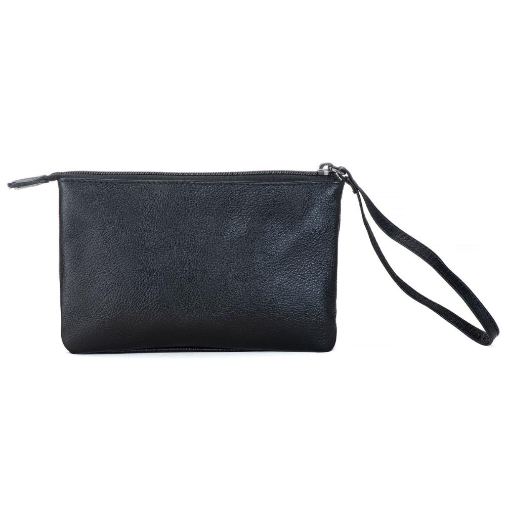 Bolsa Nécessaire Mão Couro Preta Lia