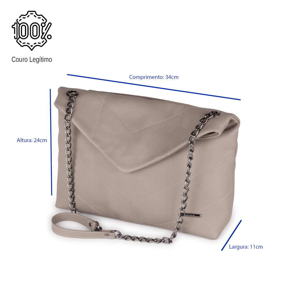 Bolsa Ombro Envelope Couro Cinza Viena