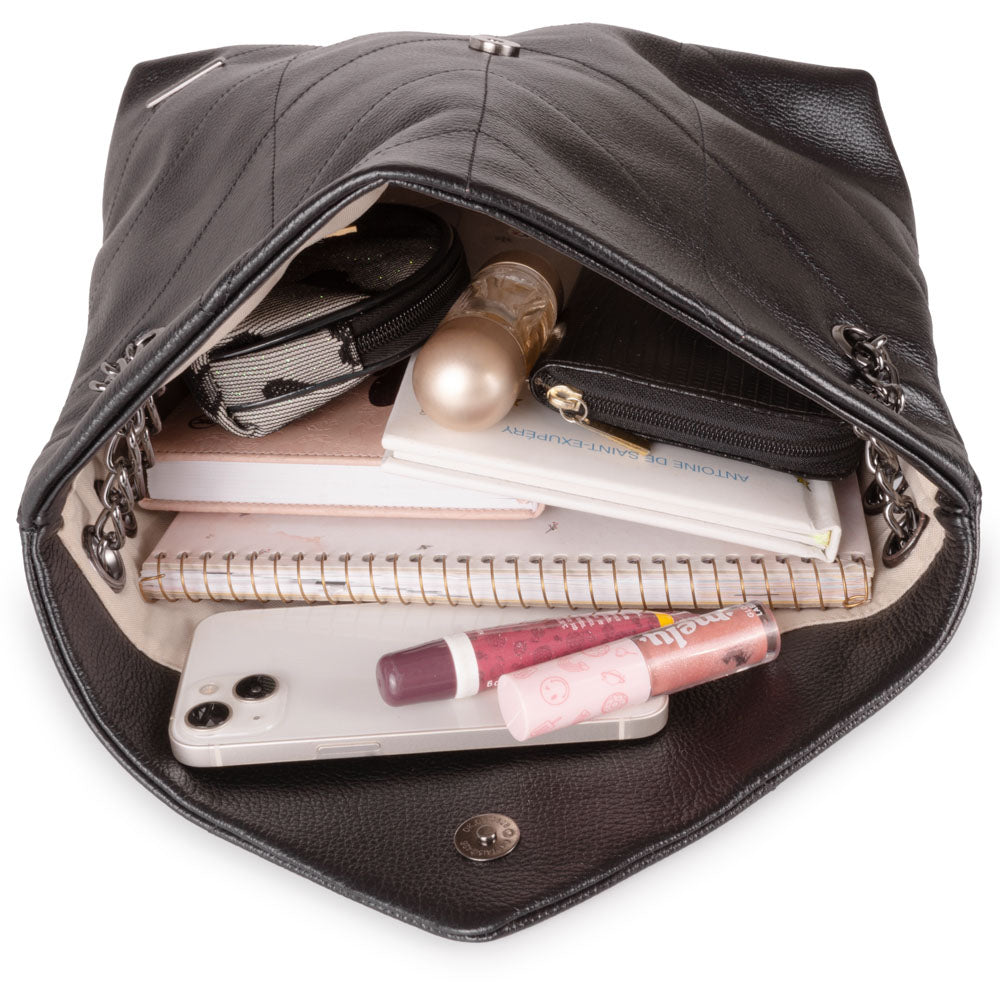 Bolsa Ombro Envelope Couro Preto Viena