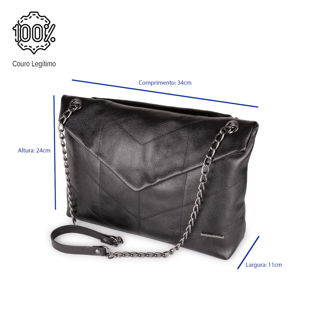Bolsa Ombro Envelope Couro Preto Viena