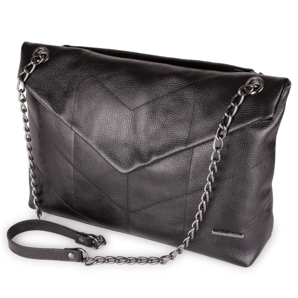 Bolsa Ombro Envelope Couro Preto Viena