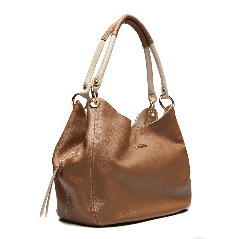 Bolsa Saco Com Divisórias Couro Caramelo Charlotte
