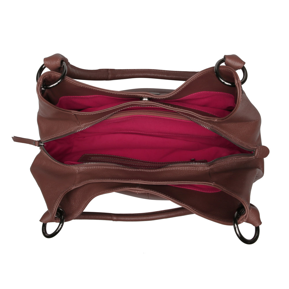 Bolsa Saco Com Divisórias Couro Marrom Charlotte