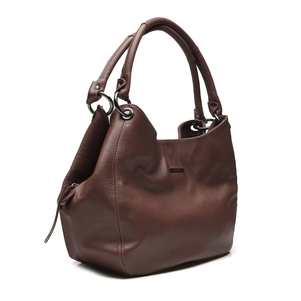 Bolsa Saco Com Divisórias Couro Marrom Charlotte