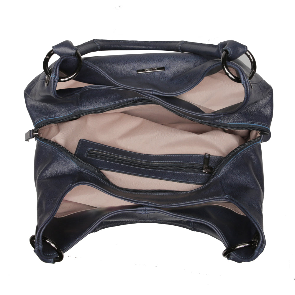 Bolsa Saco Com Divisórias Couro Azul Charlotte