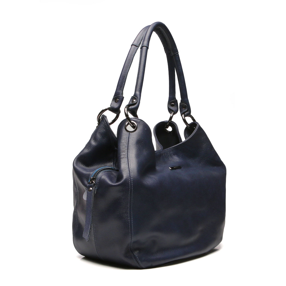 Bolsa Saco Com Divisórias Couro Azul Charlotte