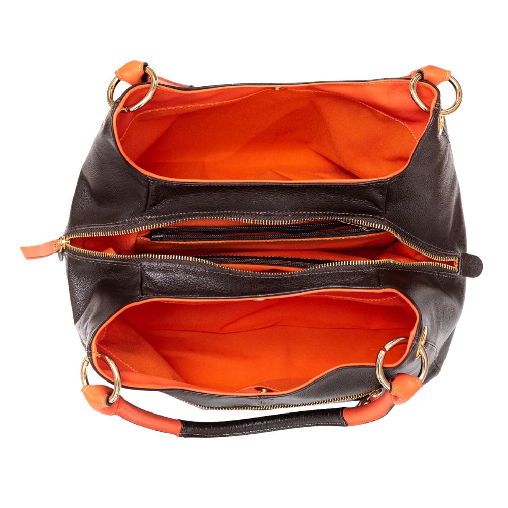 Bolsa Saco Com Divisórias Couro Café Charlotte