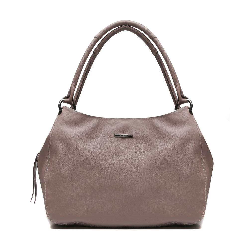 Bolsa Saco Com Divisórias Couro Cinza Charlotte