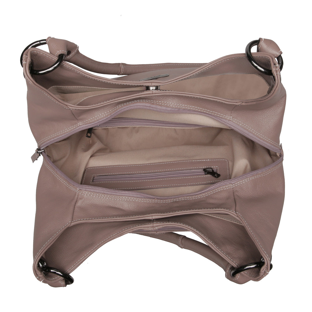 Bolsa Saco Com Divisórias Couro Cinza Charlotte