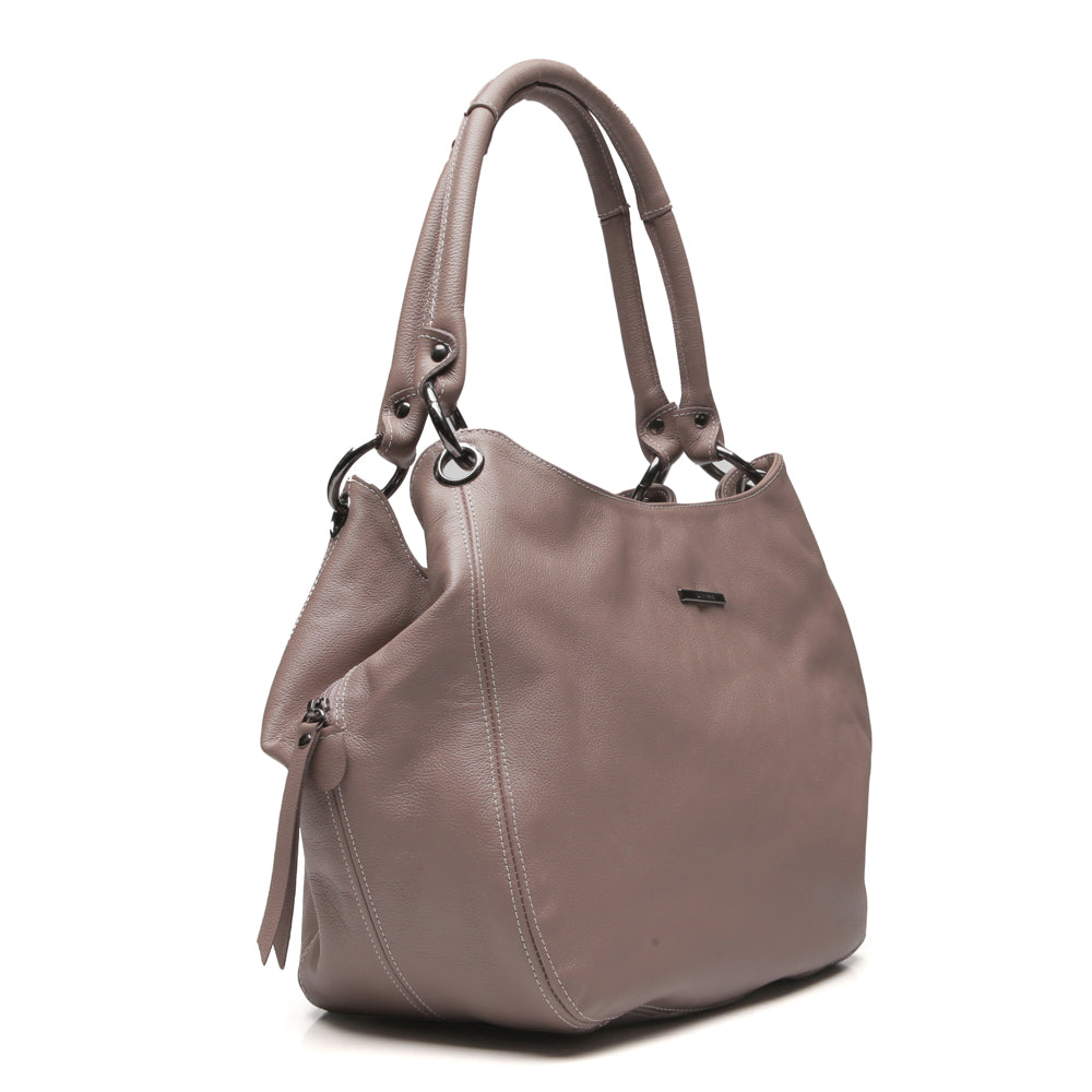Bolsa Saco Com Divisórias Couro Cinza Charlotte