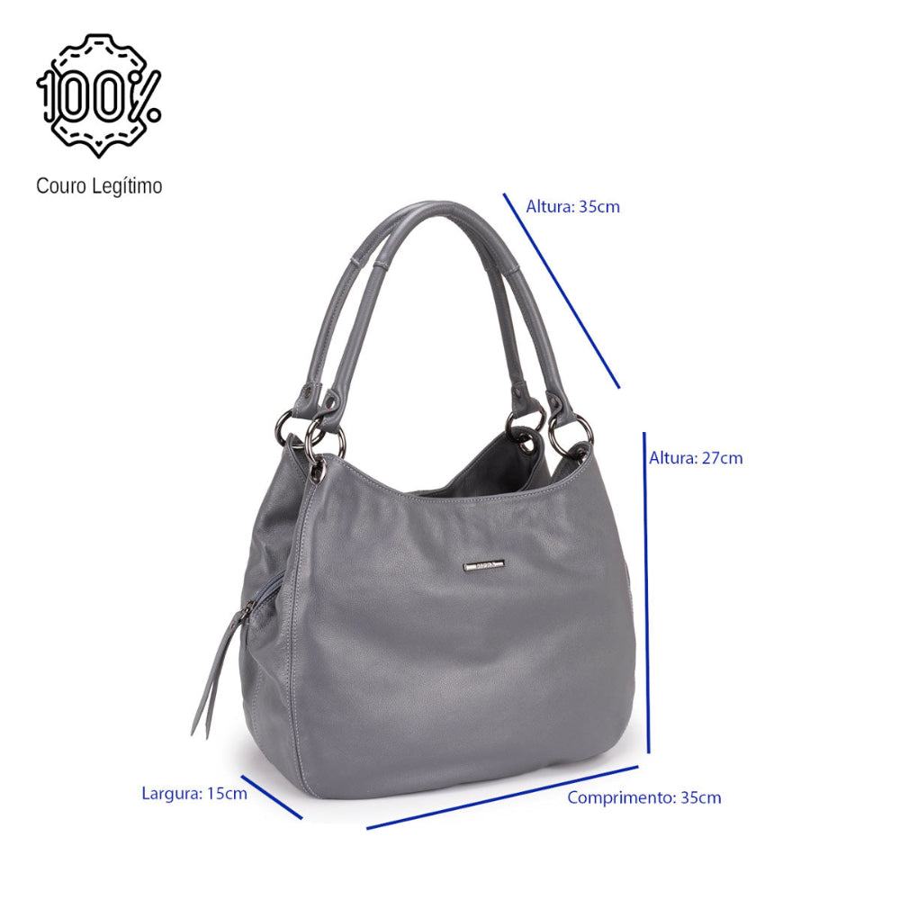Bolsa Saco Com Divisórias Couro Grafite Charlotte