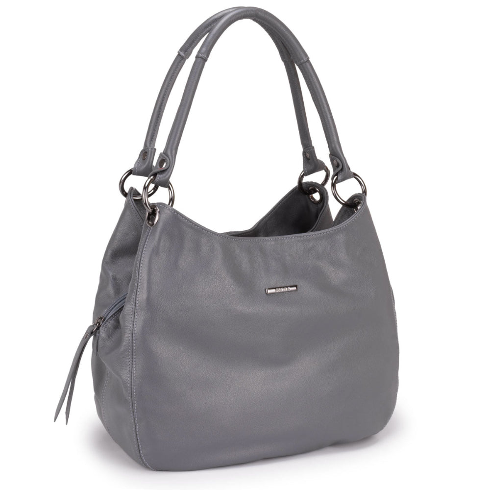 Bolsa Saco Com Divisórias Couro Grafite Charlotte
