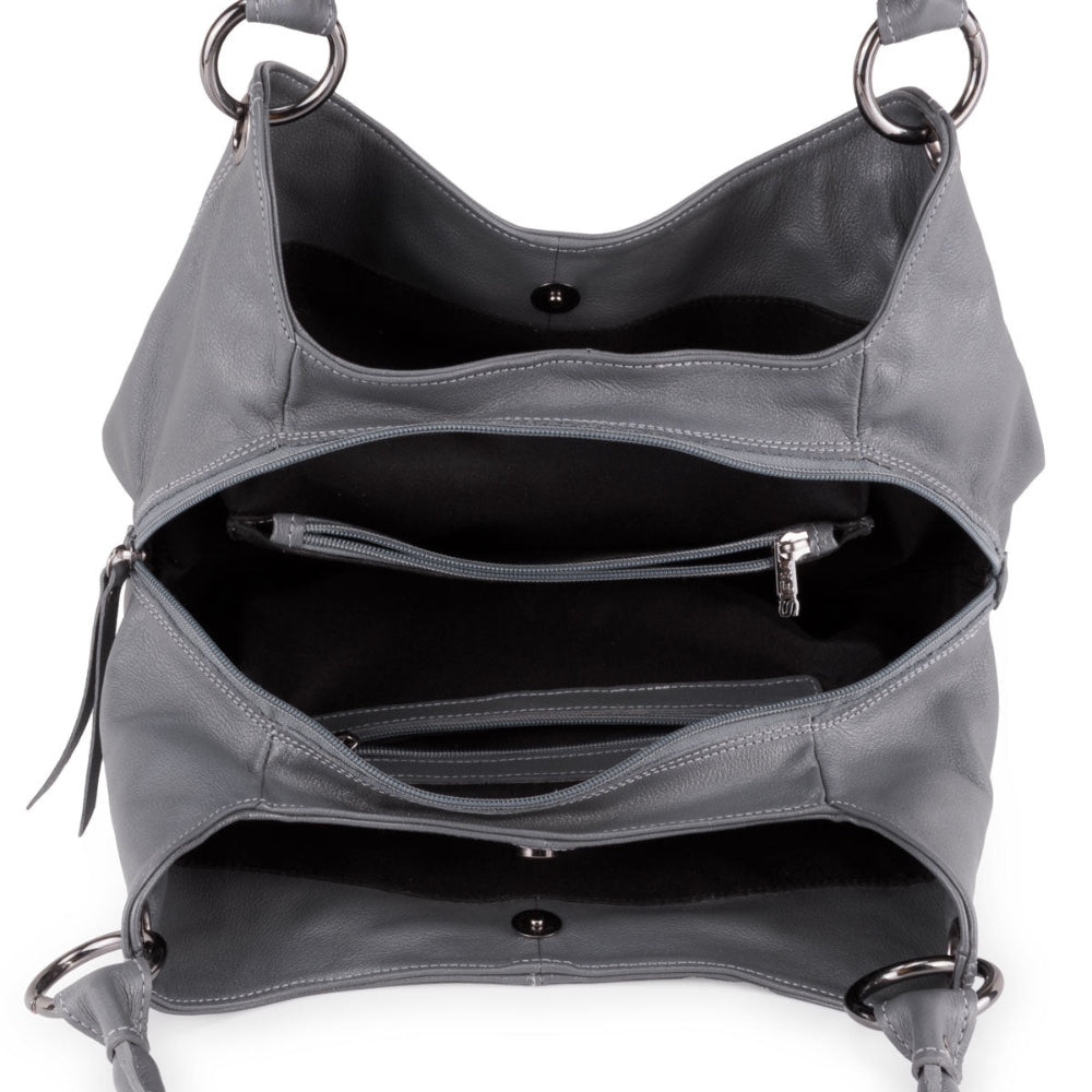Bolsa Saco Com Divisórias Couro Grafite Charlotte