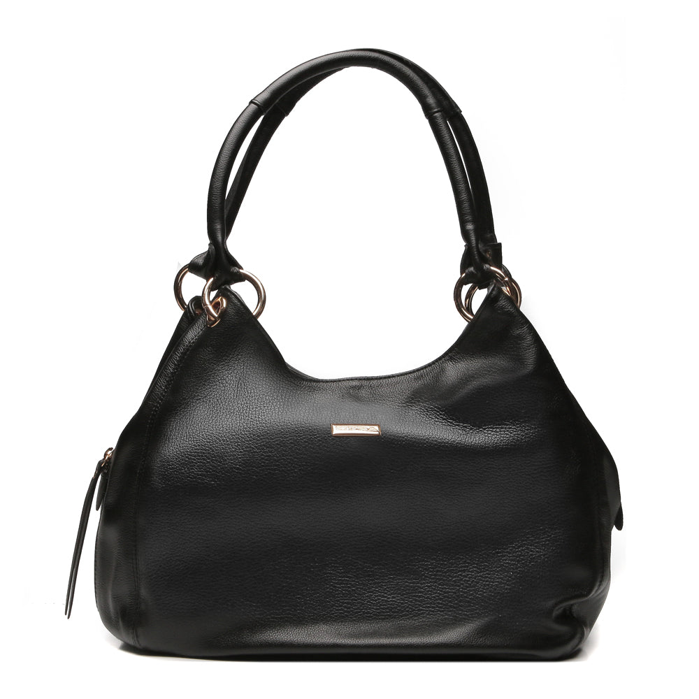 Bolsa Saco Com Divisórias Couro Preta Charlotte