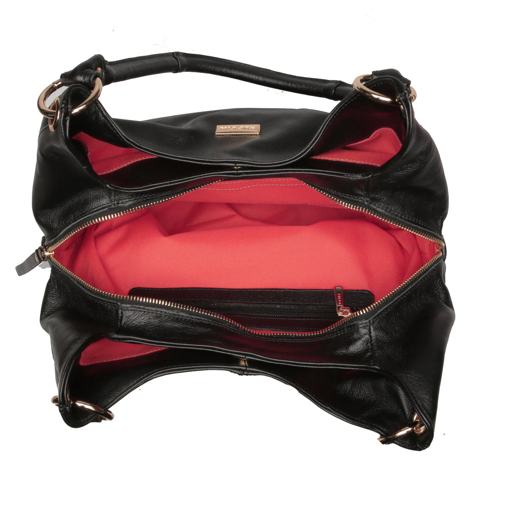 Bolsa Saco Com Divisórias Couro Preta Charlotte