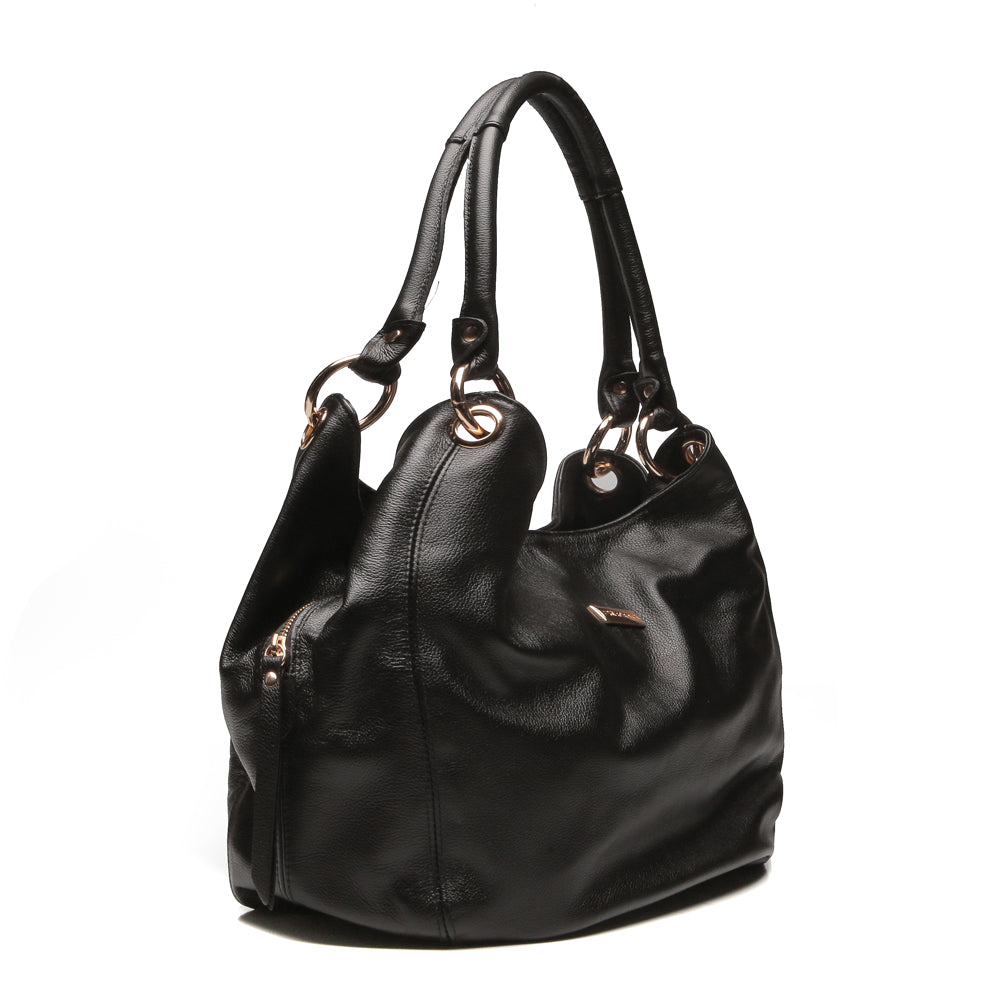 Bolsa Saco Com Divisórias Couro Preta Charlotte