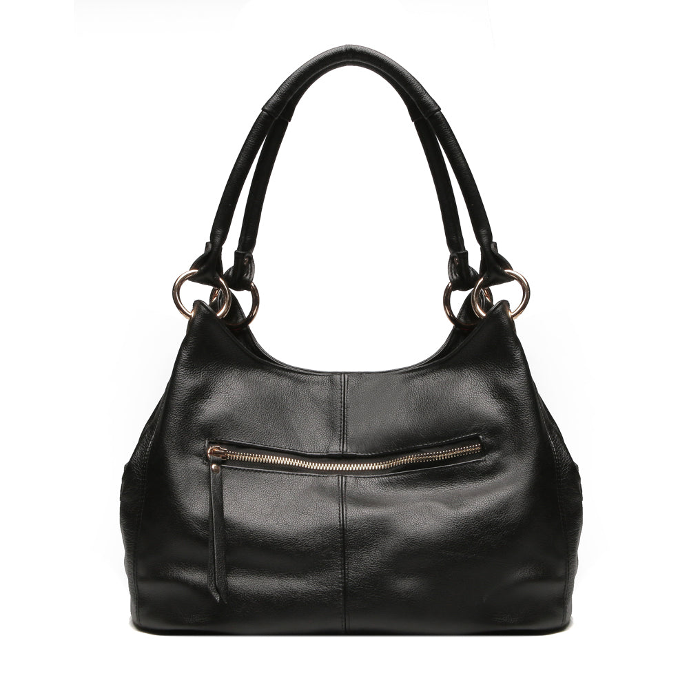 Bolsa Saco Com Divisórias Couro Preta Charlotte