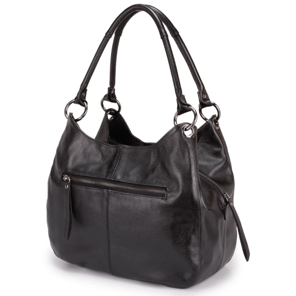 Bolsa Saco Com Divisórias Couro Preta Ônix Charlotte