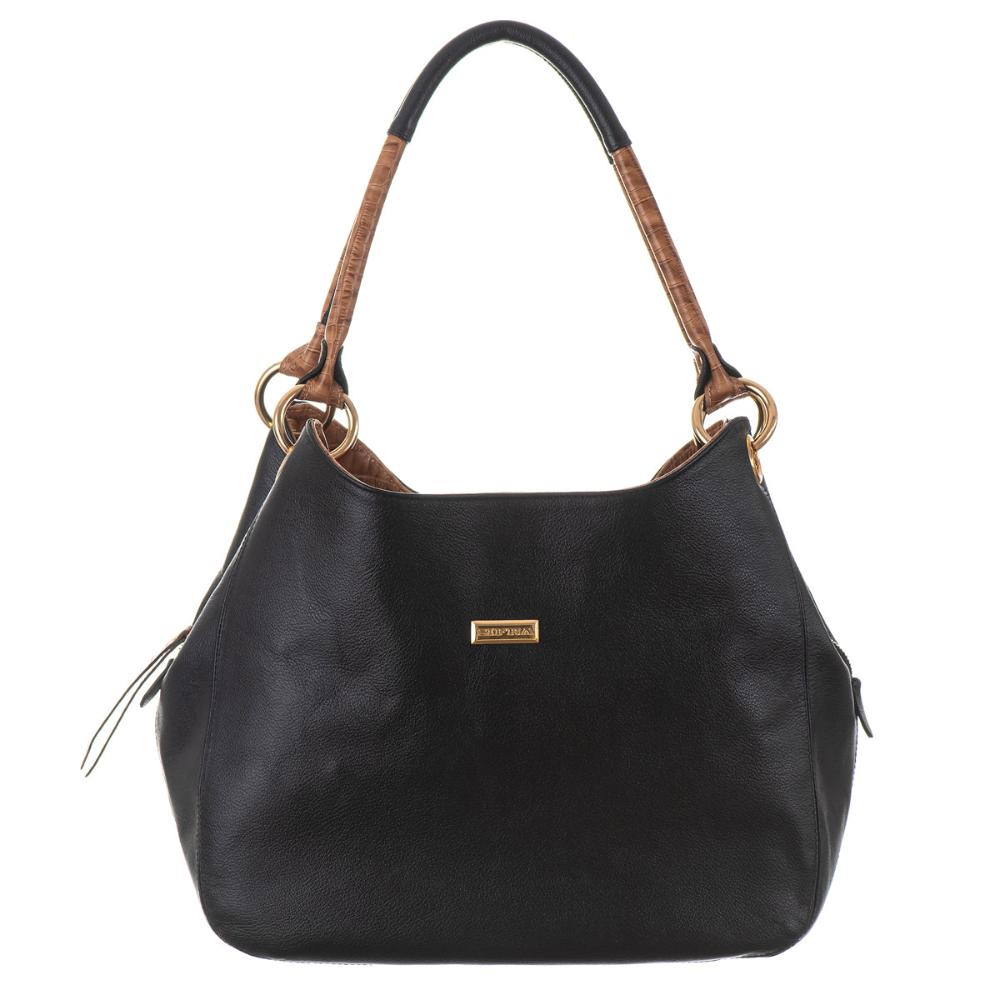 Bolsa Saco Com Divisórias Couro Preto Charlotte