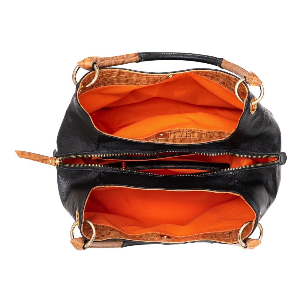 Bolsa Saco Com Divisórias Couro Preto Charlotte