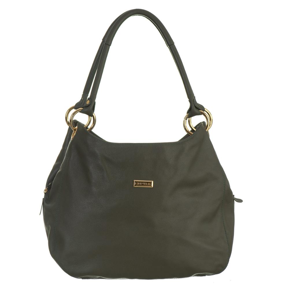 Bolsa Saco Com Divisórias Couro Verde Militar Charlotte