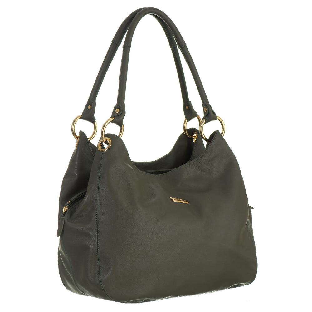 Bolsa Saco Com Divisórias Couro Verde Militar Charlotte