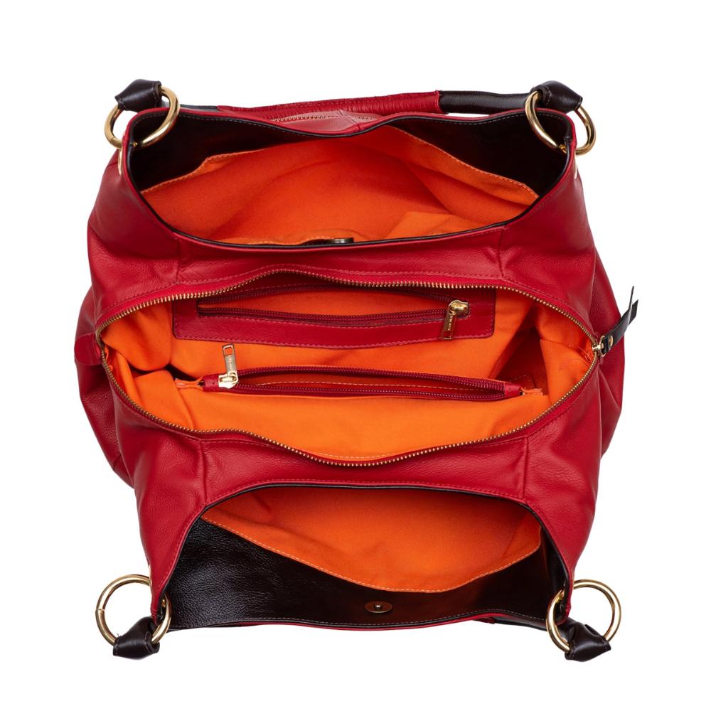 Bolsa Saco Com Divisórias Couro Vermelho Charlotte