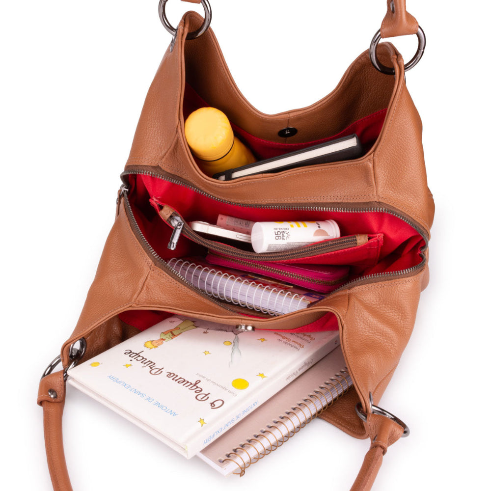 Bolsa Saco Divisórias Couro Caramelo Charlotte