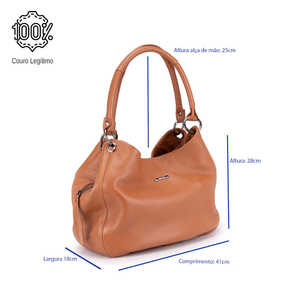 Bolsa Saco Divisórias Couro Caramelo Charlotte