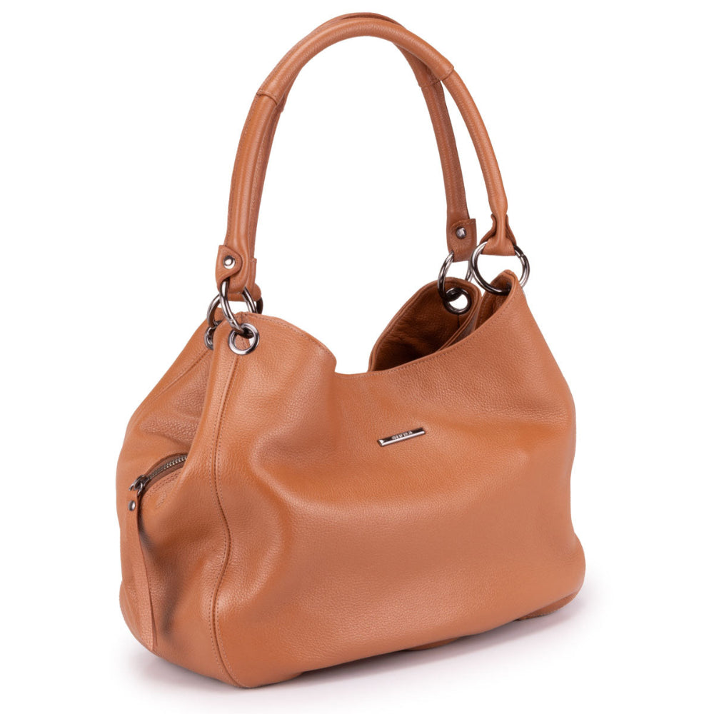 Bolsa Saco Divisórias Couro Caramelo Charlotte