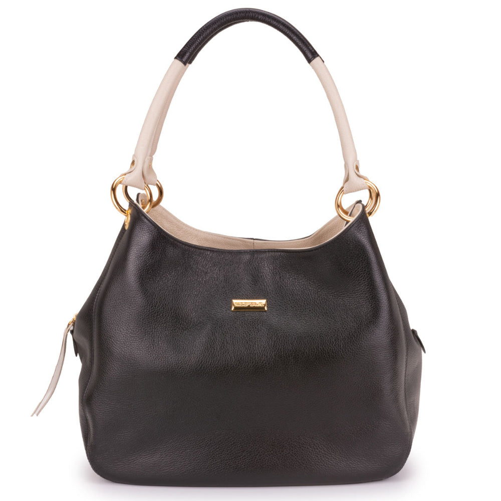 Bolsa Saco Divisórias Couro Preto Charlotte