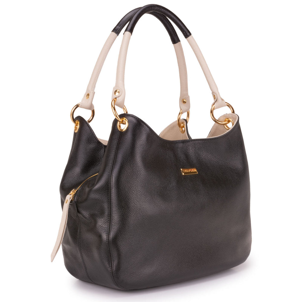 Bolsa Saco Divisórias Couro Preto Charlotte