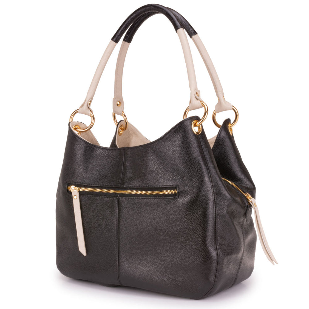 Bolsa Saco Divisórias Couro Preto Charlotte