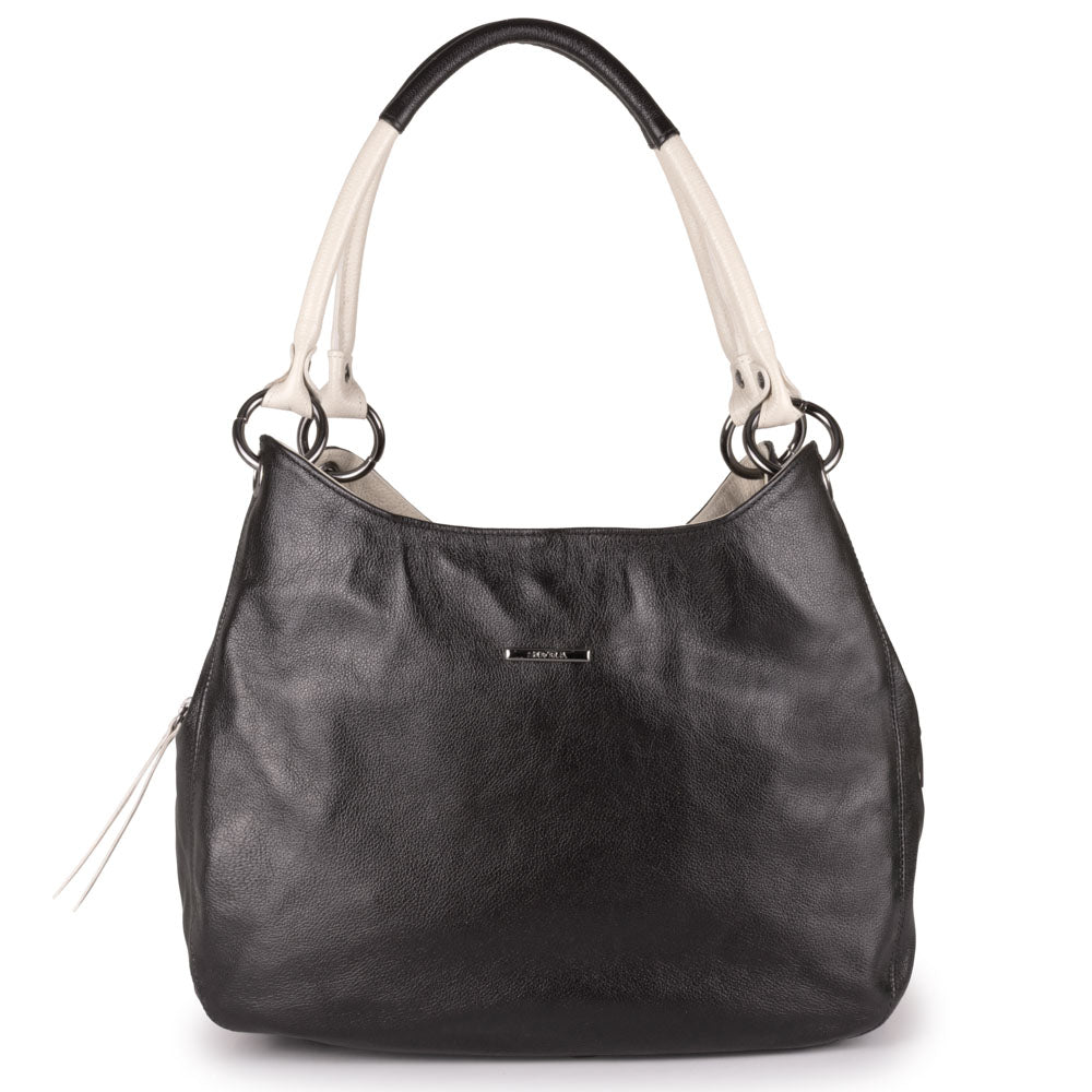 Bolsa Saco Divisórias Couro Preto Ônix Charlotte