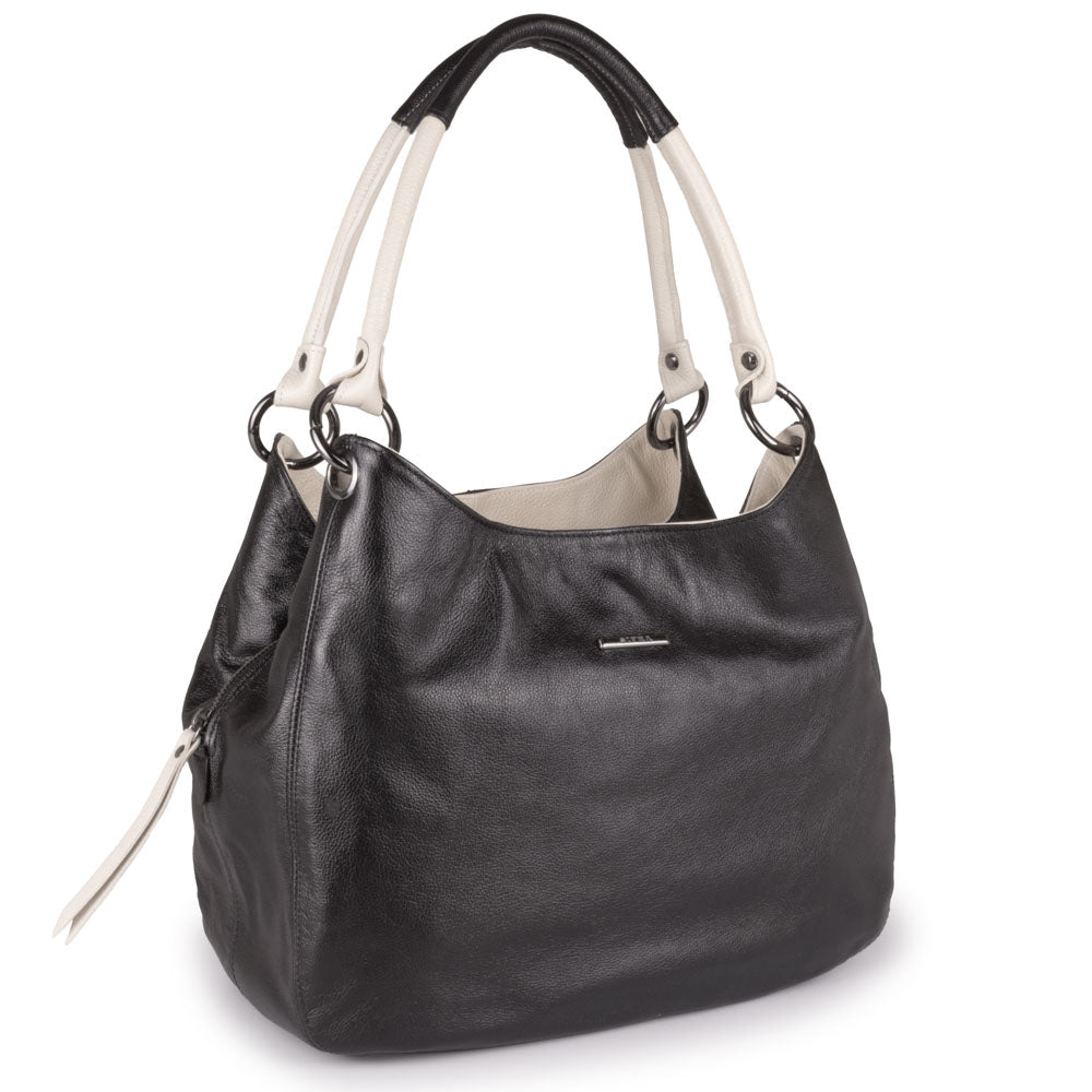 Bolsa Saco Divisórias Couro Preto Ônix Charlotte